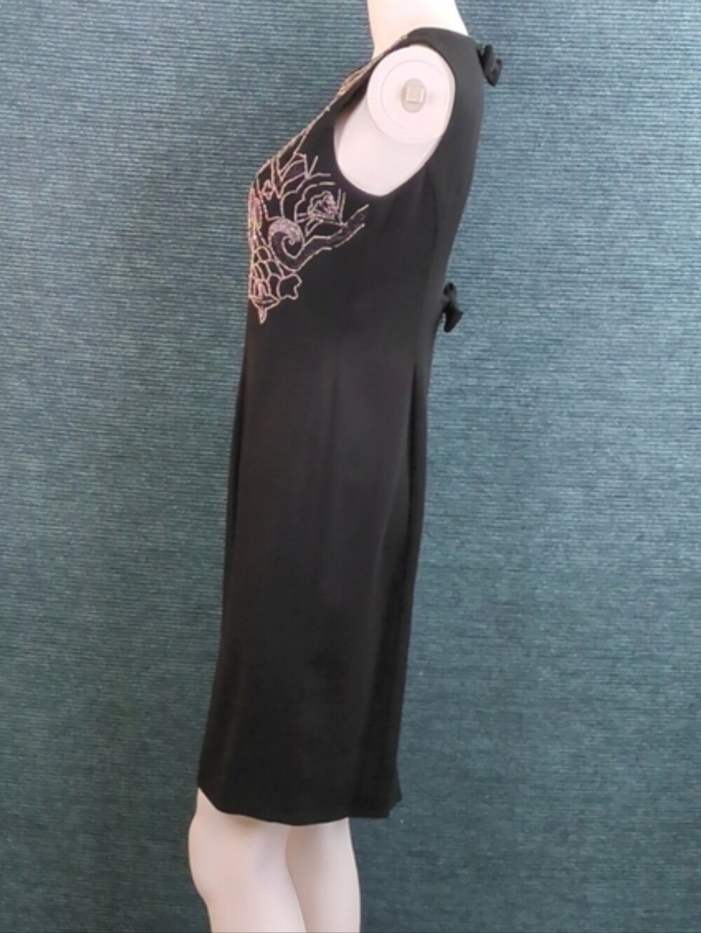 Vintage 90s Carole Little Petites Beaded Little Black Dress - Picture 7 of 16